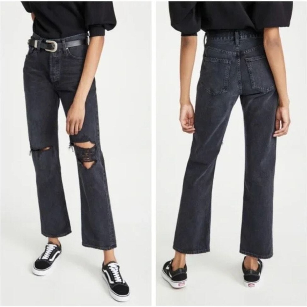 AGOLDE Lana Black Distressed Straight Leg Jeans